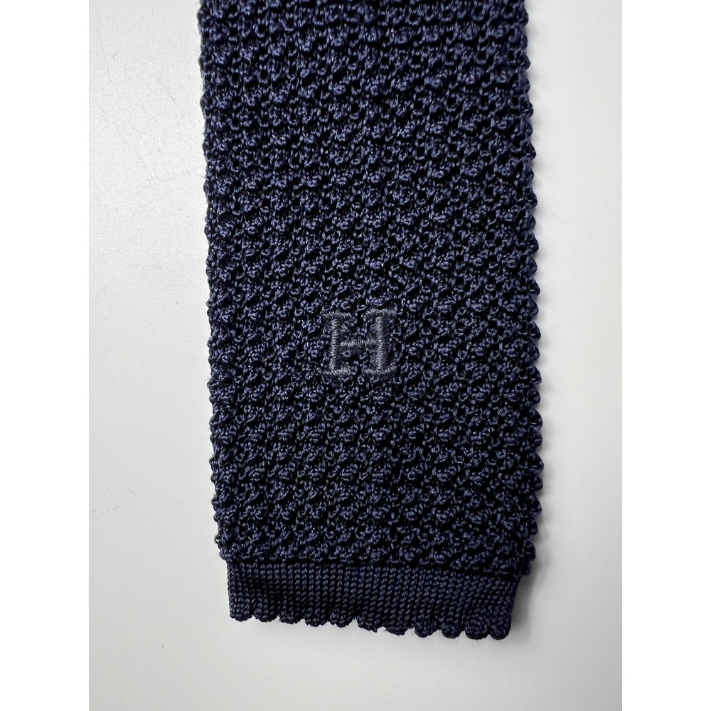 Authentic Hermes 100% Silk Navy Blue Knit Men's Tie H Logo Tricot France - Picture 4 of 8